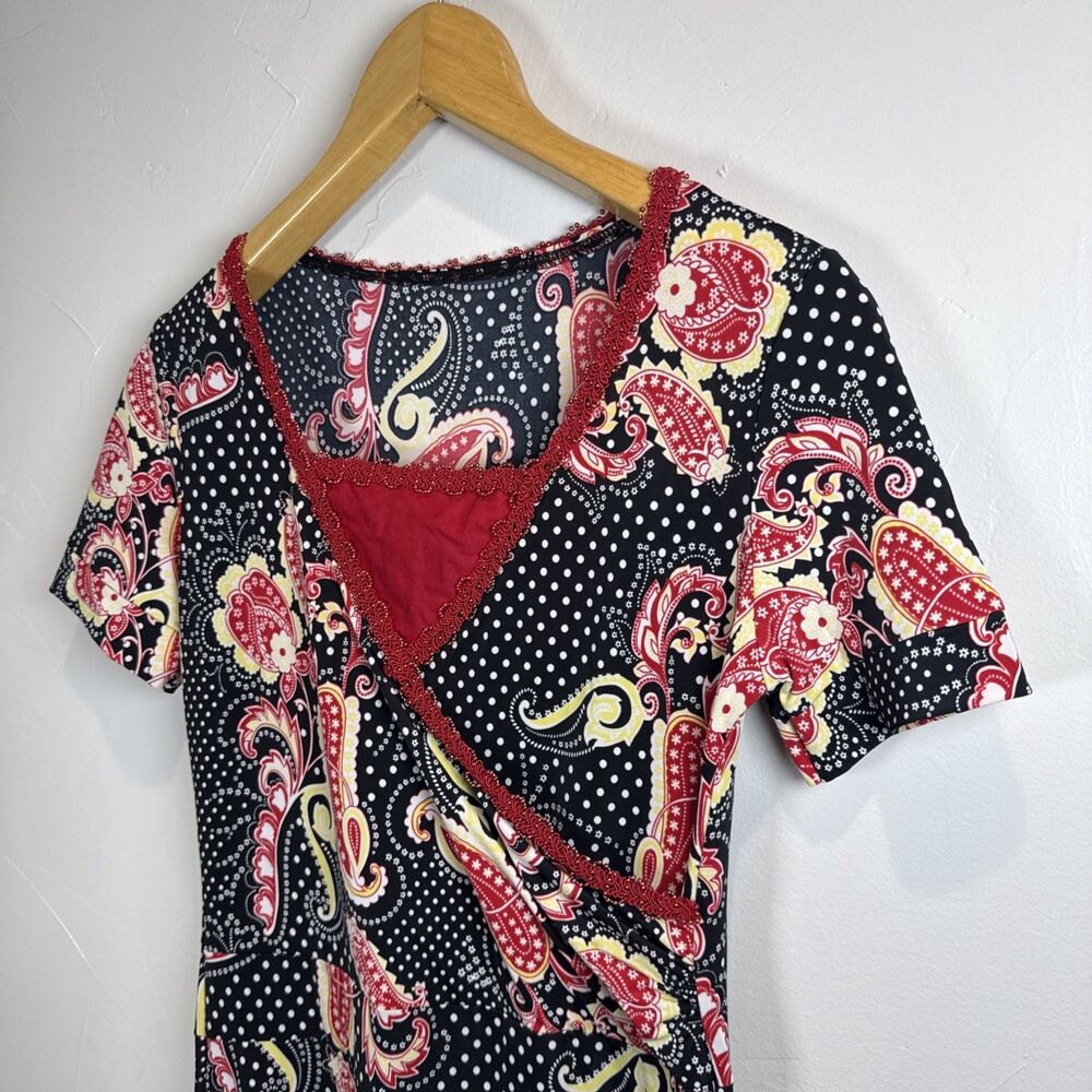 Paisley Floral Dress Retro Rock A Billy Colorful Size XS? Faux Wrap - Picture 4 of 9